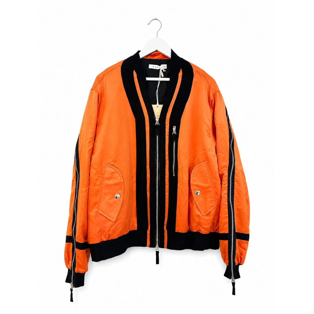 mnml Orange & Black Zip-Detail Satin Bomber Jacket Men's XXXL Oversized